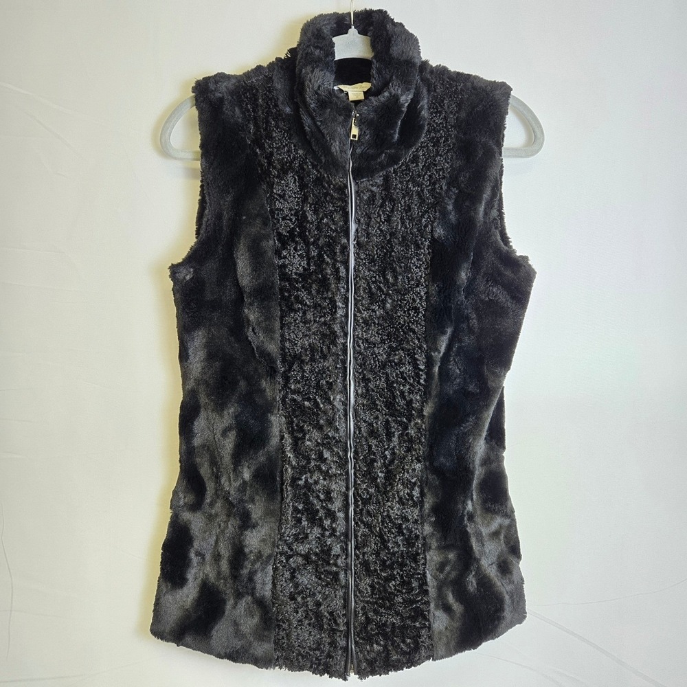 Harlow Zee Faux Fur Full Zip Fluffy Vest Layering Black Style SW2101 Medium
